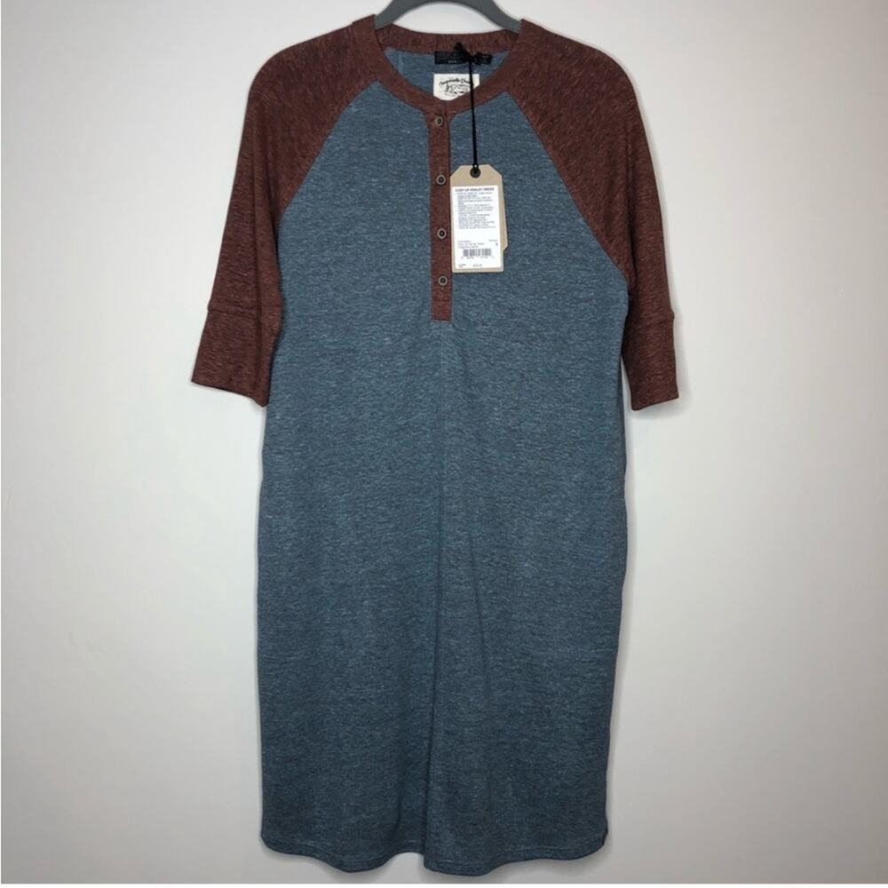NWT Prana cozy up Henley dress in blue and maroon